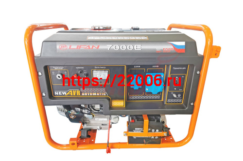 Генератор бенз. "LIFAN" 6GF-4(LF7000Е)(ном.6кВт,макc.6,5кВт, 4т.,15л.с.,бак 25л.,электростартер, медн.обм.альтернатора, AVR, жк табло, колеса, АКБ)