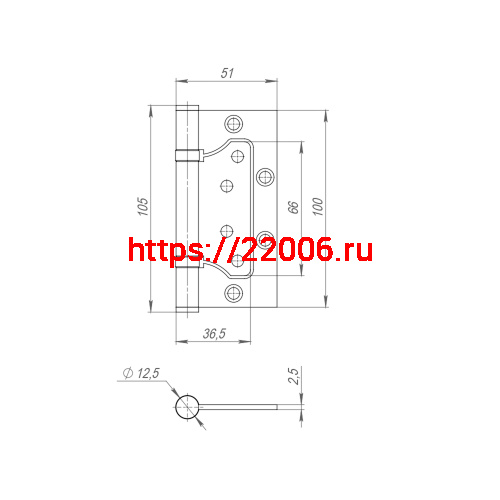 Петля Fuaro (Фуаро) из нержавейки универсальная без врезки IN4500W INOX 304 (500-2BB 100x2,5) фото 3