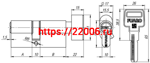 Цилиндровый механизм Fuaro (Фуаро) с вертушкой R602/80 mm (30+10+40) CP хром 5 кл. фото 3