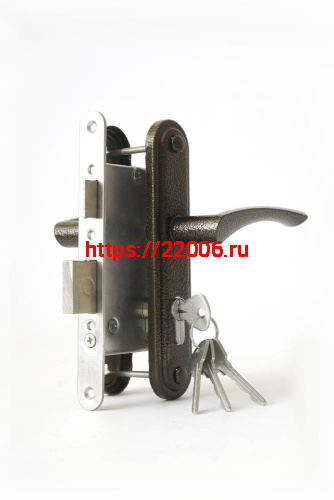 Замок Zenit (Зенит) врезной цилиндровый с защёлкой в комплекте с ручкой ЗВ4-3.07 (бронза), 4 кл.