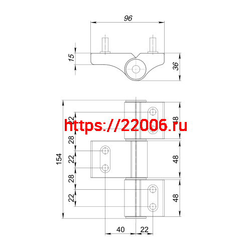Петля Punto (Пунто) дверная IN-U3B1-150A (RAL 9016) (АНКЕРНАЯ) фото 3