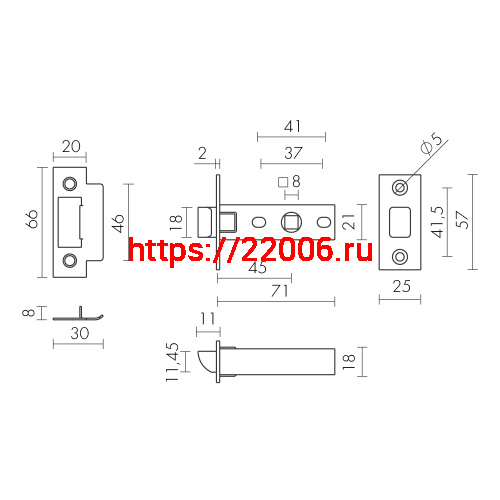 Защелка Fuaro (Фуаро) врезная PLASTP12-45-25 (P12-45) BL черный фото 3