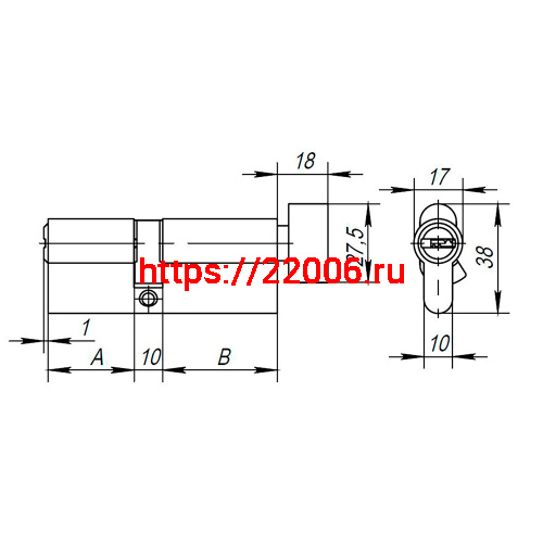 Цилиндровый Ajax (Аякс) механизм (AX202/90) AX2002Knob90 (45+10+35) CP хром с вертушкой фото 3