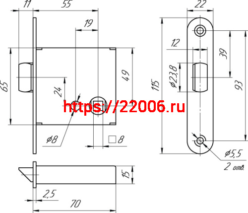 ЗЩ1-3 Mettem (Меттэм) (Защелка ЗЩ-1 (б/ручек)) левая фото 2