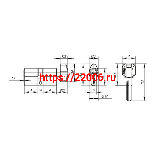 Цилиндровый Punto (Пунто) механизм MaxPro7002Knob110mm(50+10+50) SN никель 7key с вертушкой фото 4