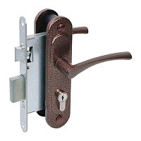 Замок Absolyute (Абсолют) врезной цилиндровый с защёлкой в комплекте с ручкой ЗВ4-3/07 (медь антик), 4 кл.