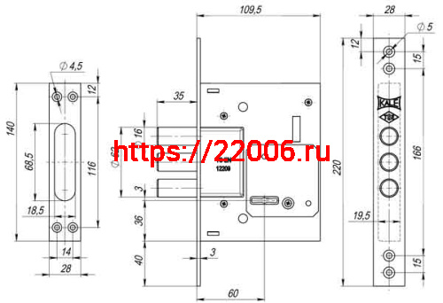 Замок Kale kilit (Кале килит) врезной сувальдный 257/L (тех. комплектация), 4 кл. (кл. 60 мм) фото 3