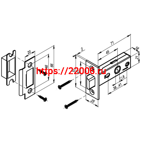 Защелка Punto (Пунто) врезная METL45-8 ( L45-8) SN мат.никель фото 3
