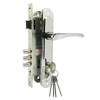 Замок Zenit (Зенит) врезной цилиндровый с защёлкой в комплекте с ручкой ЗВ4-85.3 (хром), 5 кл.
