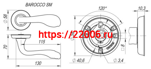 Ручка Fuaro (Фуаро) раздельная R.SM58.BAROCCO (BAROCCO SM) AB-7 матовая бронза фото 2