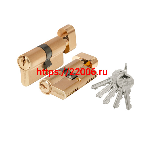 Цилиндровый Fuaro (Фуаро) механизм 1000ZM Knob60(25+10+25) SSG сатинированное золото 5Key с вертушкой