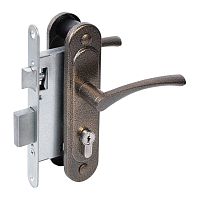 Замок Absolyute (Абсолют) врезной цилиндровый с защёлкой в комплекте с ручкой ЗВ4-3/07 (бронза антик), 4 кл.