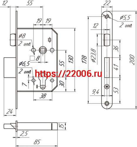 Корпус Mettem (Меттэм) врезного замка с защёлкой ЗВ4 401.0.0 фото 2