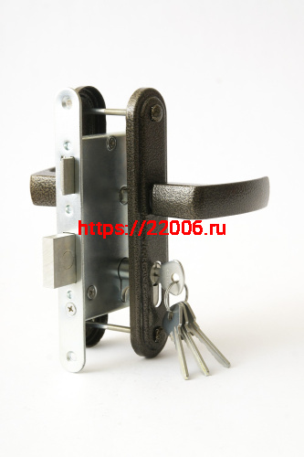 Замок Zenit (Зенит) врезной цилиндровый с защёлкой в комплекте с ручкой ЗВ4-3.05 (бронза), 4 кл.