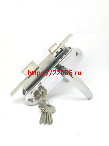 Замок Zenit (Зенит) врезной цилиндровый с защёлкой в комплекте с ручкой ЗВ7-70.4-02 (хром), 5 кл.