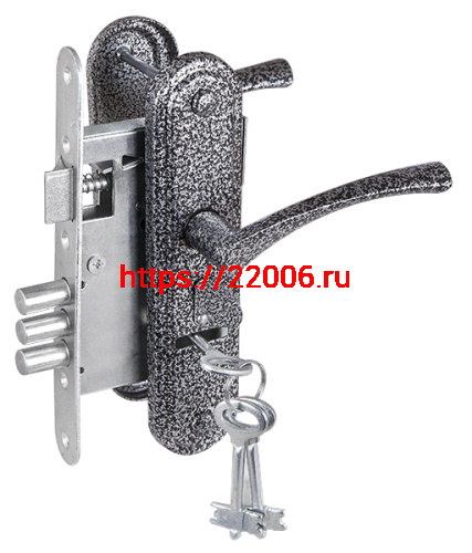 Замок Zenit (Зенит) врезной сувальдный с защёлкой в комплекте с ручкой ЗВ9-4-2 (серебро), 3кл.