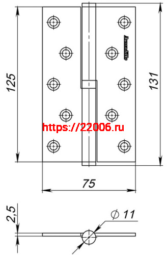 Петля Armadillo (Армадилло) съемная 613-5 125х75х2.5 PN Перламутровый никель прав. Box фото 3