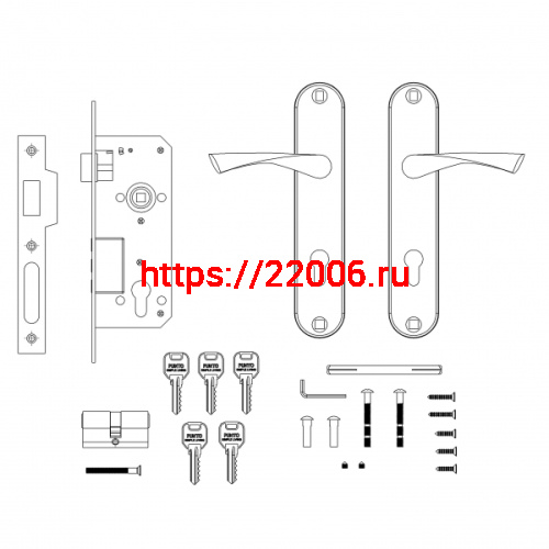 Замок Punto (Пунто) цилиндровый в комплекте с ручкой LOCKSET90.CRONA.4585-3 (KIT P90 4585/3 CRONA) AB бронза фото 4