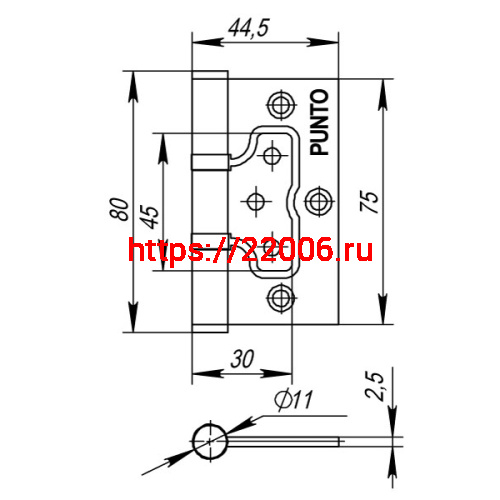 Петля Punto (Пунто) универсальная без врезки IN3200W CP (200-2B 75x2,5) хром фото 3