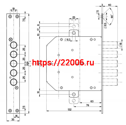 Замок Mottura (Моттура) врезной сувальдный 50.798-D (правый), ключ 60 мм, без накл. фото 3