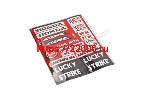 Наклейки: HONDA, CBR, NGK, MICHELIN, TEAM HONDA LUCKY STRIKE, LUCKY STRIKE(18х22)