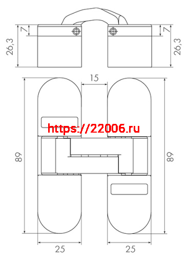 Петля Armadillo (Армадилло) скрытой установки без регулировки UNIVERSAL WA SC Матовый хром фото 5