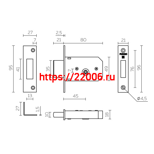 Замок Fuaro (Фуаро) врезной крестообразный X200 F (200 F) CP хром 5key фото 3