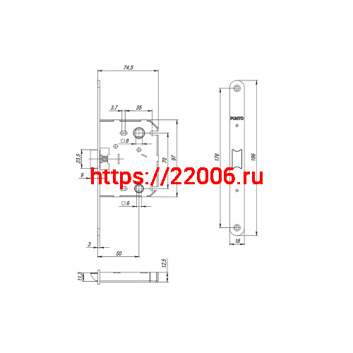 Защелка Punto (Пунто) PLASTPL70X-R20 (PL70X-R20 SN) (врезная) SN мат. никель упаковка фото 4