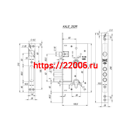 Корпус Kale kilit (Кале килит) врезного цилиндрового замка с защёлкой 252/R w/b фото 3