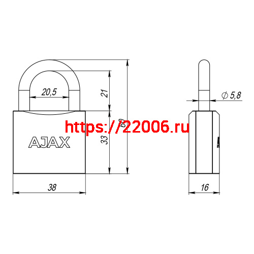 Замок Ajax (Аякс) навесной PD-0138 (PD-01-38) 3 key англ. фото 3