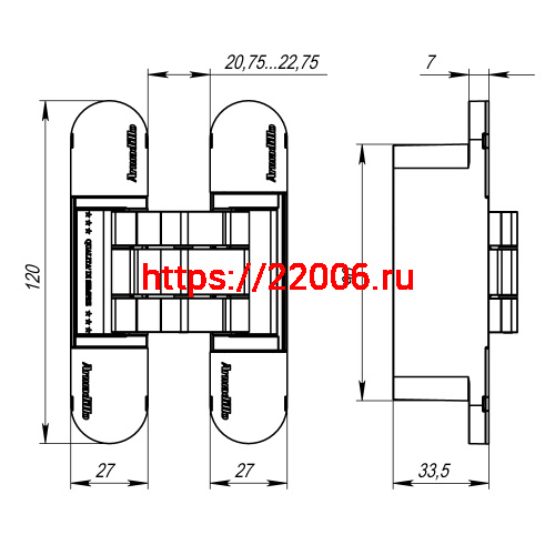 Петля Armadillo (Армадилло) скрытой установки U3D7000 BL (12060UN3D) черный TECH фото 4