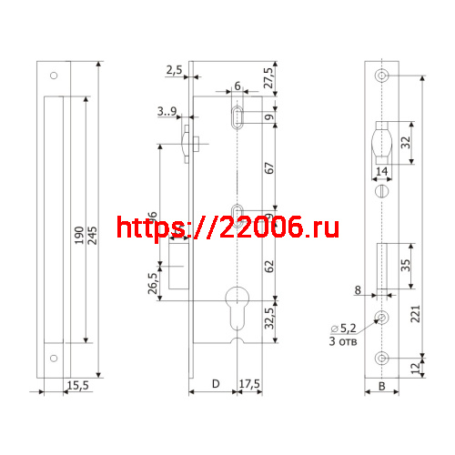 Корпус Guardian (Гардиан) узкопрофильного замка с регулируемой роликовой защелкой PROFI 35.11P.16 /123:242/ фото 2