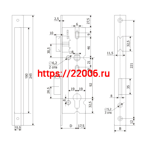 Корпус Guardian (Гардиан) узкопрофильного замка с защёлкой PROFI 35.11.16 /123:0113/ фото 2