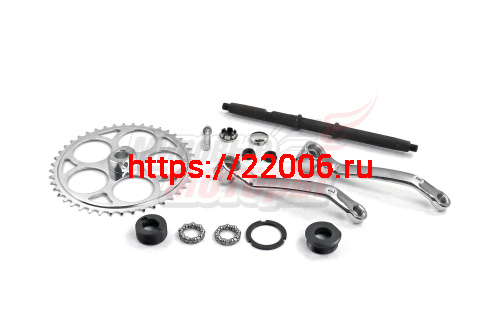 Шатуны Вело на мотор (изогнутые) с ОСЬЮ лев.+ прав. со звездой 44/165 квадрат хром