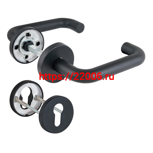 Комплект Fuaro (Фуаро) дверных ручек с накладками под цилиндр FR.DH57.0219 NE (DH-0219 NE) 8x140 мм, BL-24 черный