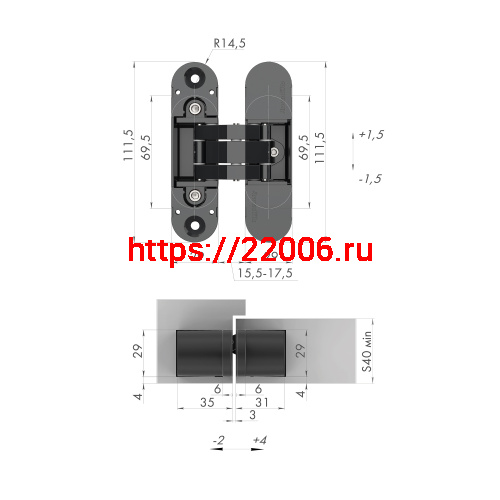 Петля скрытой установки с 3D-регулировкой Armadillo 11160UN3D (Architect 3D-ACH Universal 60) SG «матовое золото» фото 3