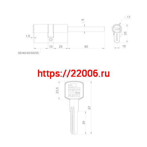 Цилиндровый Punto (Пунто) механизм Z3007Tang80(45+10+25) со штоком CP хром фото 3