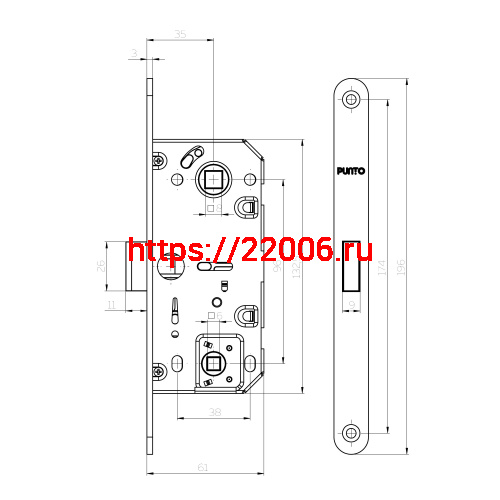 Защелка Punto (Пунто) врезная магнитная ML96WC-35/IND AL алюминий фото 2