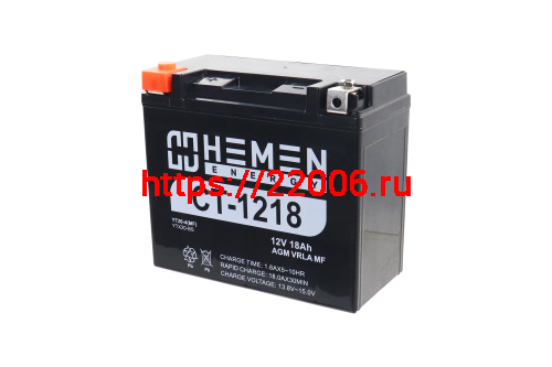 Аккумулятор 12В18Ач HEMEN ENERGY CT1218 (YTX20-BS) (кислотн, герметичный) (прям. пол) (175*86*154мм) фото 2