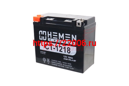 Аккумулятор 12В18Ач HEMEN ENERGY CT1218 (YTX20-BS) (кислотн, герметичный) (прям. пол) (175*86*154мм)