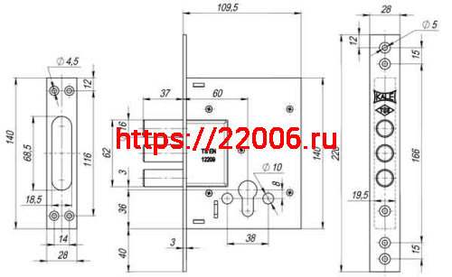 Корпус Kale kilit (Кале килит) врезного цилиндрового замка 257 w/b (тех. комплектация) фото 3