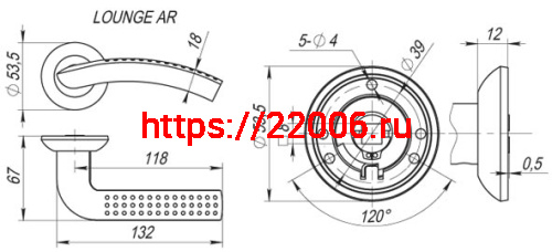 Ручка Fuaro (Фуаро) раздельная R.AR54.LOUNGE (LOUNGE AR) 130mm SN/CP-3 матовый никель/хром фото 2