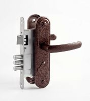 Замок Omega (Омега) врезной сувальдный с защёлкой в комплекте с ручкой ЗВ9.1-02 (медь), 3 кл.