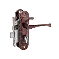 Замок Zenit (Зенит) врезной цилиндровый с защёлкой в комплекте с ручкой ЗВ4-50.01 (медь), 5 кл.