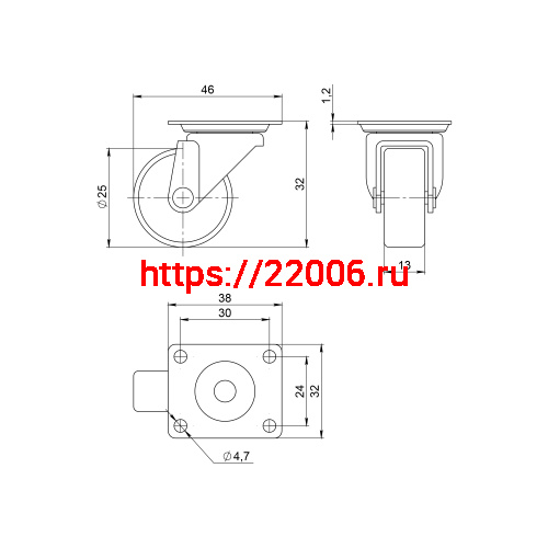 Опора колесная Ajax (Аякс) с площадкой WL/B-25P/10kg пластик фото 2