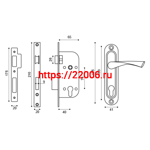 Замок Punto (Пунто) цилиндровый в комплекте с ручкой LOCKSET16.CRONA.4070-1 (KIT P16 4070 CRONA) AB бронза фото 3