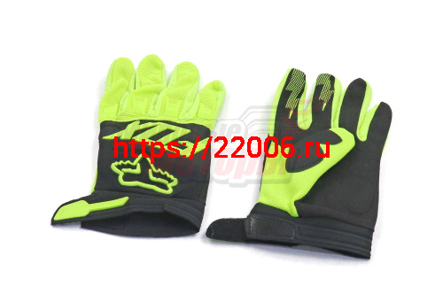 Перчатки мото FOX зеленые, L (тыльн.часть-эластич. полиэстер,ладонь-микрофибра)