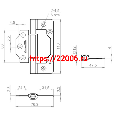 Петля Armadillo (Армадилло) универсальная без врезки IN4300.US MWSC итальянский тисненый фото 3