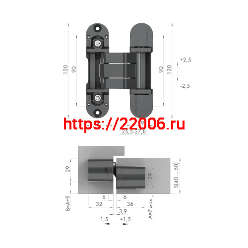 Петля Armadillo (Армадилло) скрытой установки U3D8000.VPG SC мат. хром TECH фото 3