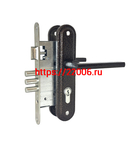 Замок Absolyute (Абсолют) врезной цилиндровый с защёлкой в комплекте с ручкой ЗВ4-3/09Р (медь), 4 кл.